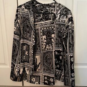 Urban Outfitters Silky, Black and White Tarot Card Button Down